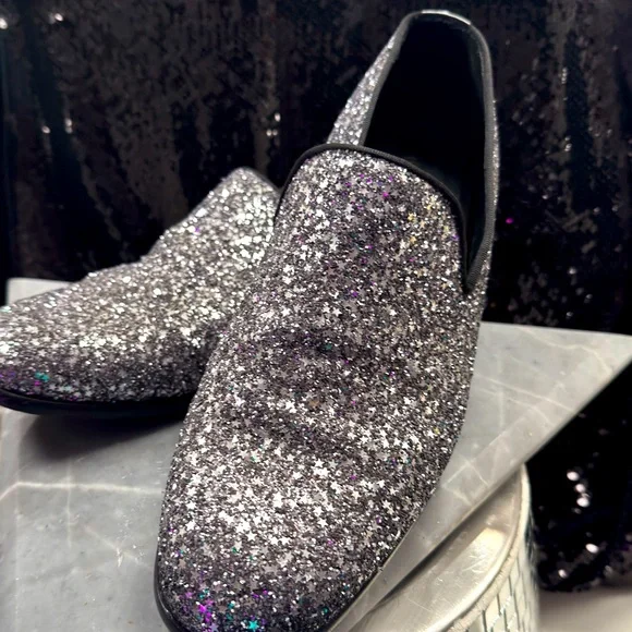 Jimmy Choo men's loafers star silver glitter sparkle